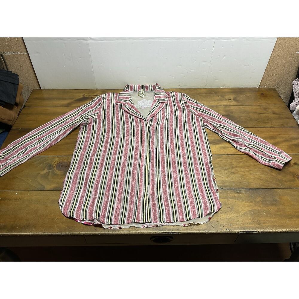 Aratta Red, White & Green Striped Button-Up Blouse